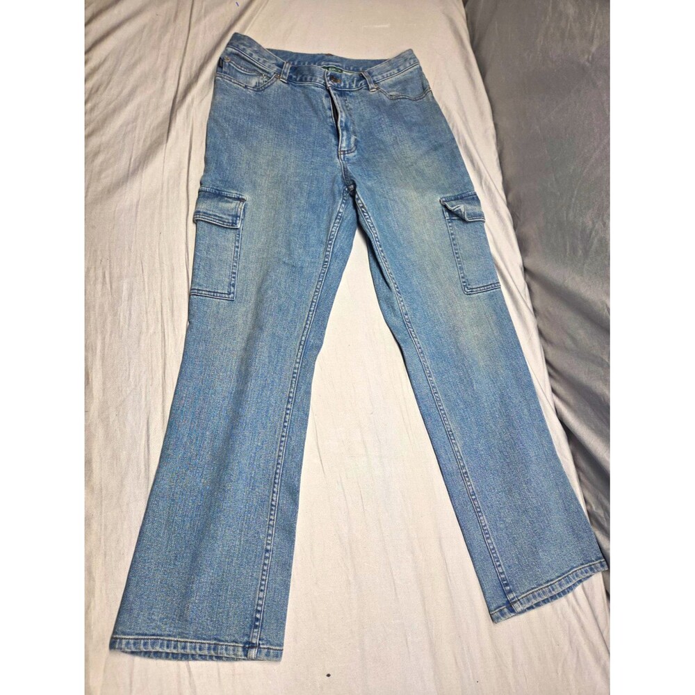 Vintage Lauren Ralph Lauren Cargo Jeans Size 8 Light Wash Y2K Flare 90s Stretch